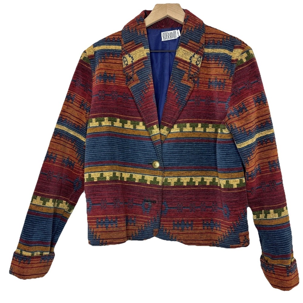 Silverado‎ Jacket Blazer Boho Woven Tapestry Medium Indie Southwestern Cowgirl